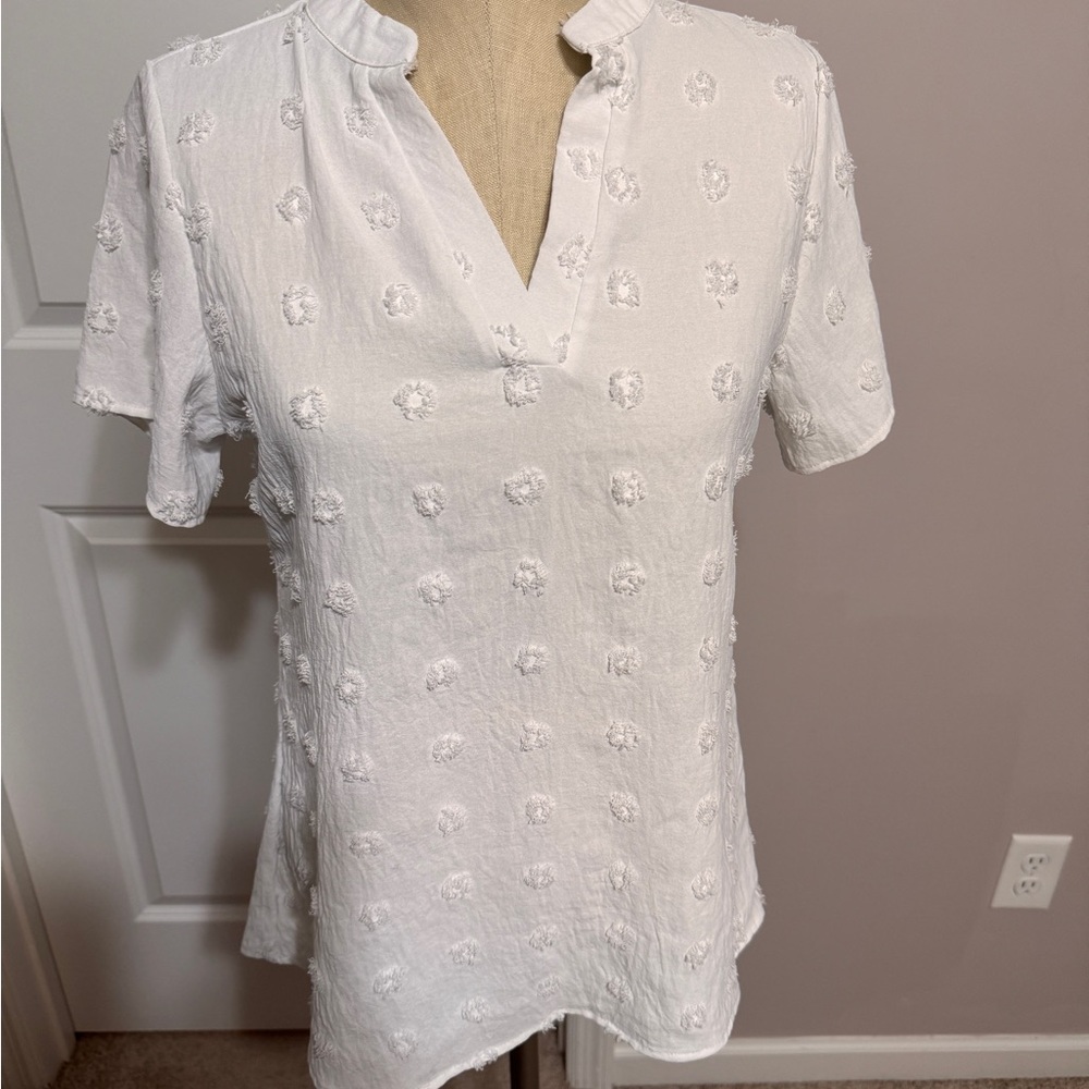 White Embellished Blouse with Mandarin Collar